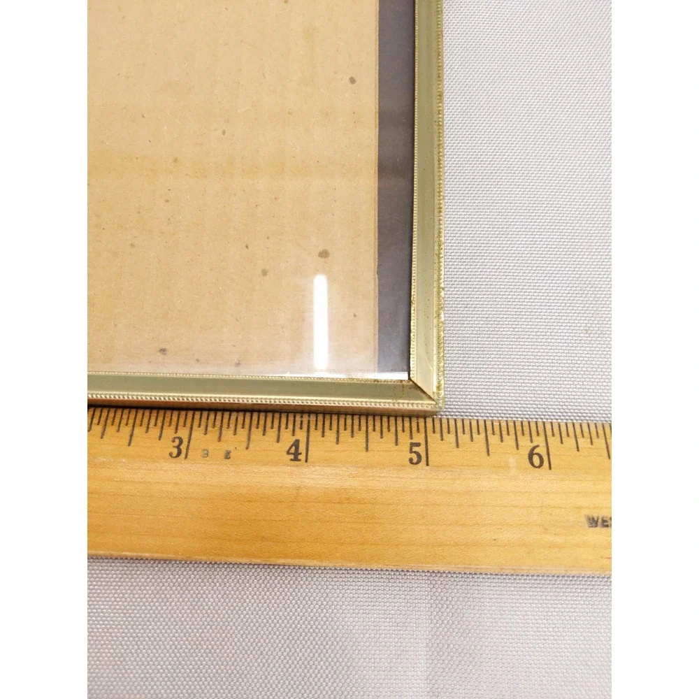 Vintage Folding Double Picture Frame Gold‎ Tone Metal Beaded Edge 5x7 Hinged
